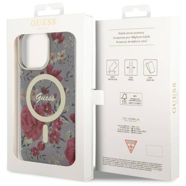 GUESS GUHMP14XHCFWSA IPHONE 14 PRO MAX 6.7" ZIELONY/KHAKI HARDCASE FLOWER MAGSAFE