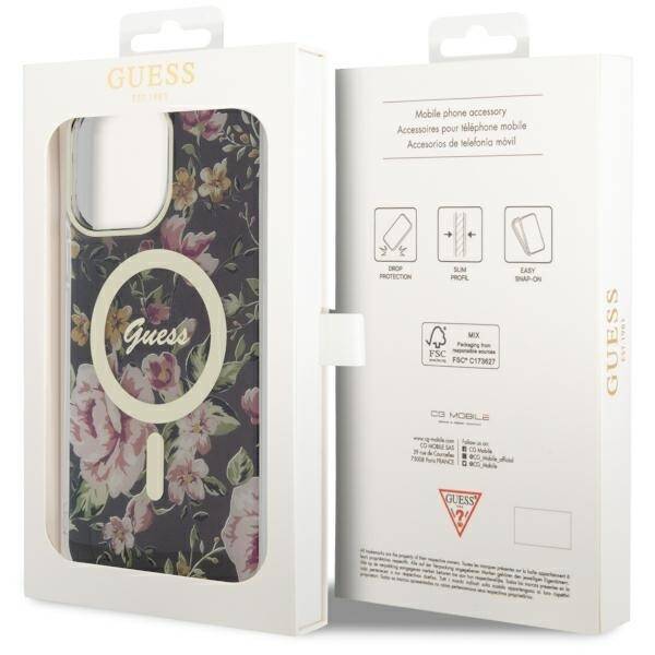 GUESS GUHMP14XHCFWSK IPHONE 14 PRO MAX 6.7" CZARNY/BLACK HARDCASE FLOWER MAGSAFE