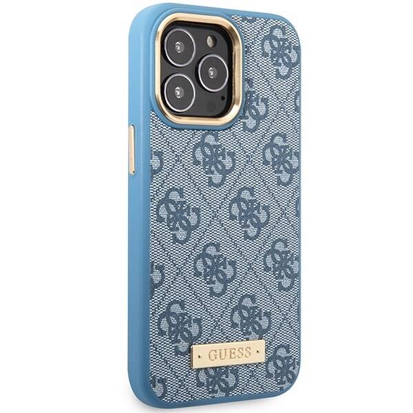 GUESS GUHMP14XU4GPRB IPHONE 14 PRO MAX 6,7" NIEBIESKI/BLUE HARD CASE 4G LOGO PLATE MAGSAFE