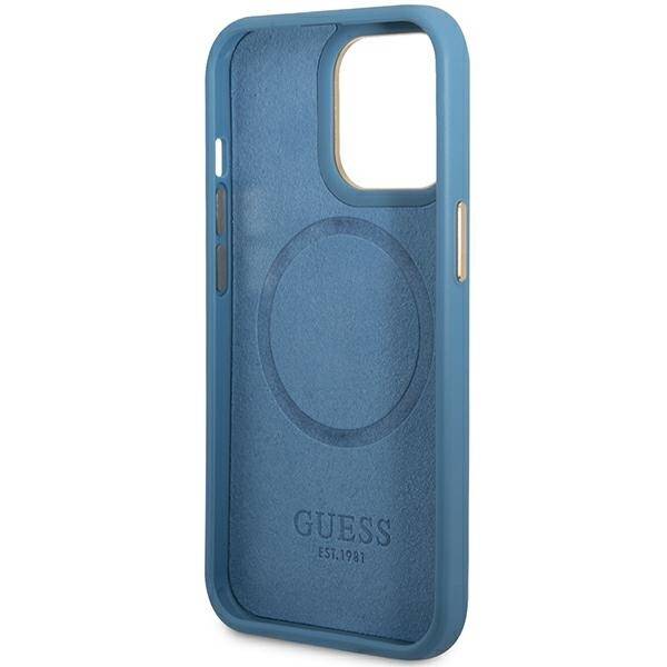 GUESS GUHMP14XU4GPRB IPHONE 14 PRO MAX 6,7" NIEBIESKI/BLUE HARD CASE 4G LOGO PLATE MAGSAFE