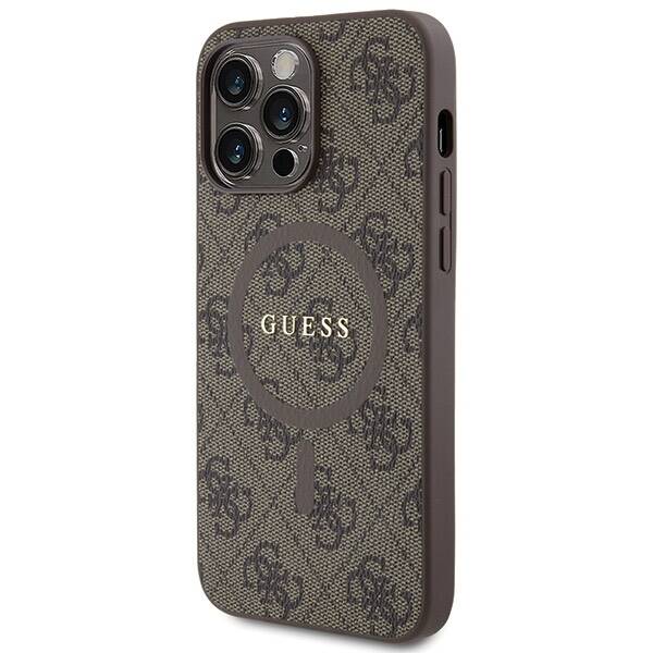 GUESS GUHMP15LG4GFRW IPHONE 15 PRO 6.1" BRĄZOWY/BROWN HARDCASE 4G COLLECTION LEATHER METAL LOGO MAGSAFE