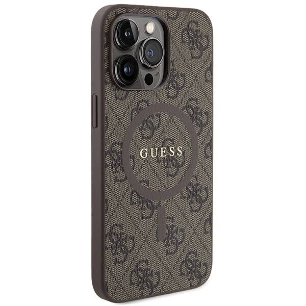 GUESS GUHMP15LG4GFRW IPHONE 15 PRO 6.1" BRĄZOWY/BROWN HARDCASE 4G COLLECTION LEATHER METAL LOGO MAGSAFE