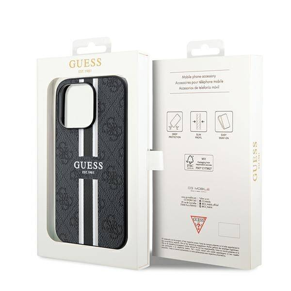 GUESS GUHMP15LP4RPSK IPHONE 15 PRO 6.1" CZARNY/BLACK HARDCASE 4G PRINTED STRIPES MAGSAFE