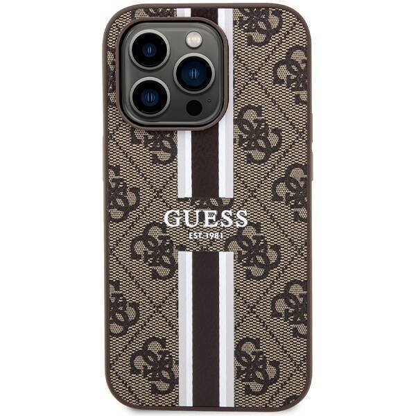 GUESS GUHMP15LP4RPSW IPHONE 15 PRO 6.1" BRĄZOWY/BROWN HARDCASE 4G PRINTED STRIPES MAGSAFE