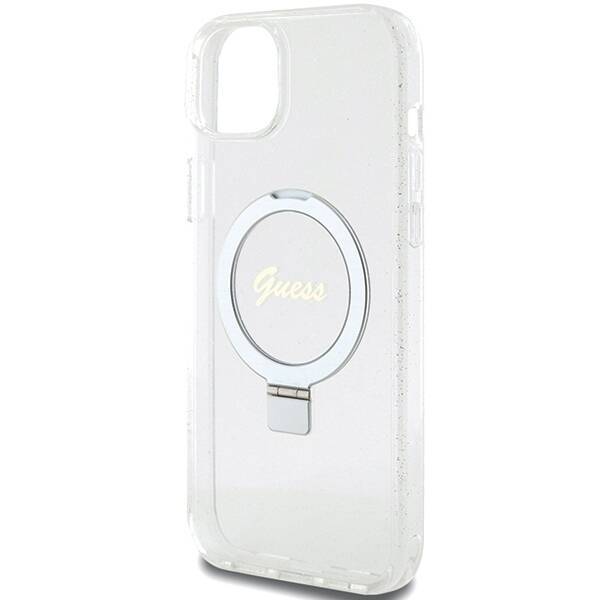 GUESS GUHMP15MHRSGSD IPHONE 15 PLUS / 14 PLUS 6.7" PRZEZROCZYSTY/TRANSPARENT HARDCASE RING STAND SCRIPT GLITTER MAGSAFE