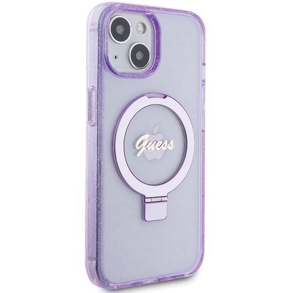 GUESS GUHMP15MHRSGSU IPHONE 15 PLUS / 14 PLUS 6.7" FIOLETOWY/PURPLE HARDCASE RING STAND SCRIPT GLITTER MAGSAFE