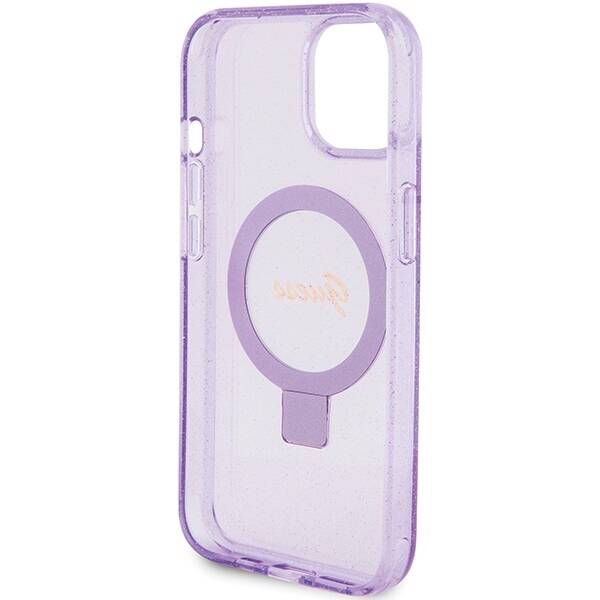 GUESS GUHMP15MHRSGSU IPHONE 15 PLUS / 14 PLUS 6.7" FIOLETOWY/PURPLE HARDCASE RING STAND SCRIPT GLITTER MAGSAFE