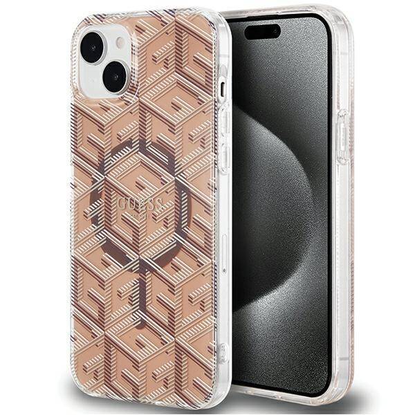 GUESS GUHMP15SHGCUSTGW IPHONE 15 / 14 / 13 6.1" BRĄZOWY/BROWN HARDCASE IML GCUBE MAGSAFE