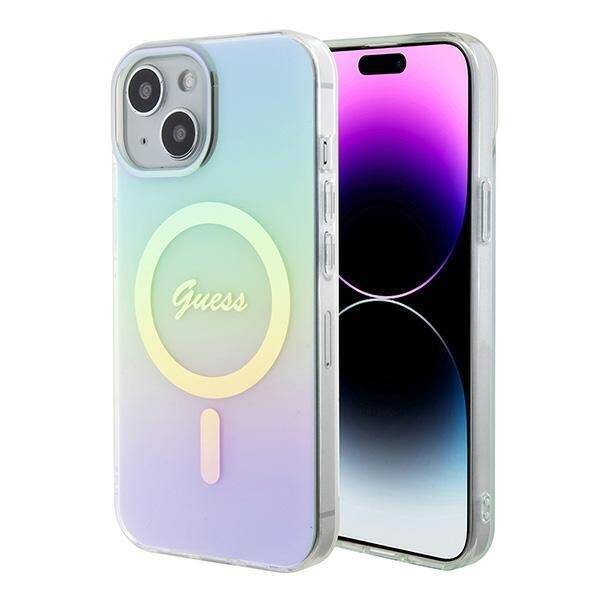 GUESS GUHMP15SHITSQ IPHONE 15 / 14 / 13 6.1" TURKUSOWY/TURQUOISE HARDCASE IML IRIDESCENT MAGSAFE