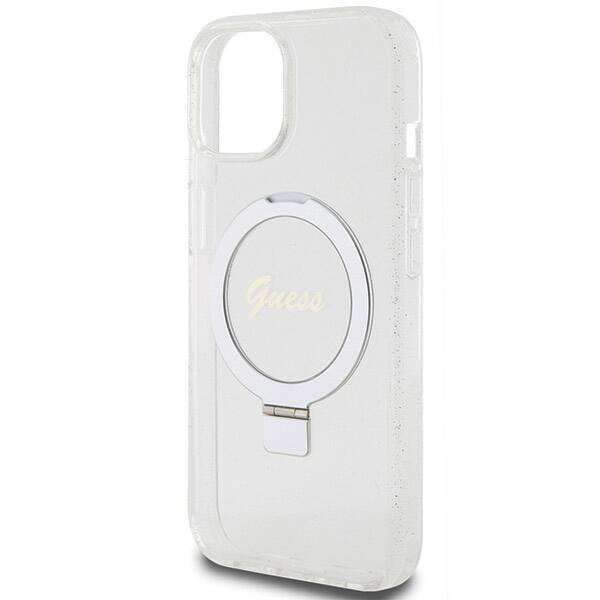 GUESS GUHMP15SHRSGSD IPHONE 15 / 14 / 13 6.1" PRZEZROCZYSTY/TRANSPARENT HARDCASE RING STAND SCRIPT GLITTER MAGSAFE