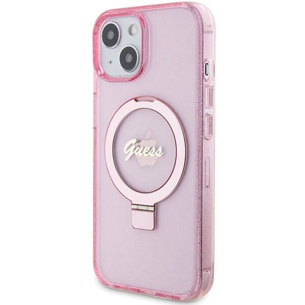 GUESS GUHMP15SHRSGSP IPHONE 15 / 14 / 13 6.1" RÓŻOWY/PINK HARDCASE RING STAND SCRIPT GLITTER MAGSAFE