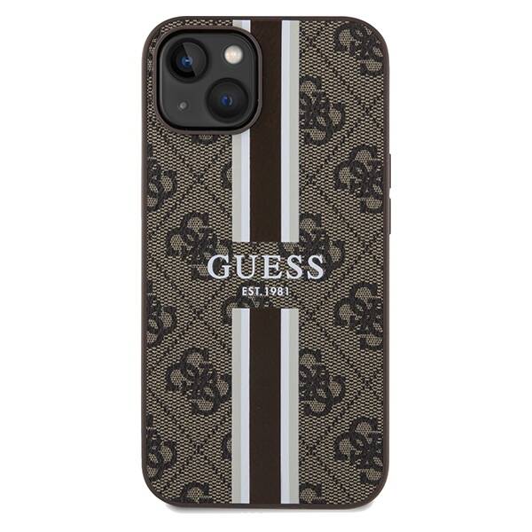 GUESS GUHMP15SP4RPSW IPHONE 15 / 14 / 13 6.1" BRĄZOWY/BROWN HARDCASE 4G PRINTED STRIPES MAGSAFE