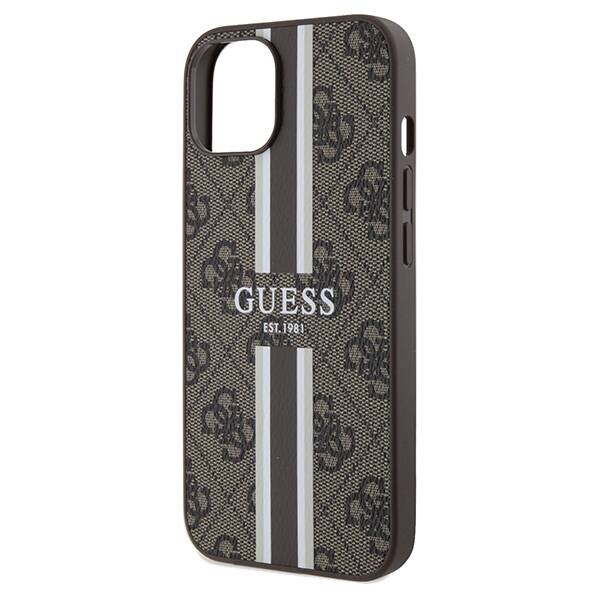 GUESS GUHMP15SP4RPSW IPHONE 15 / 14 / 13 6.1" BRĄZOWY/BROWN HARDCASE 4G PRINTED STRIPES MAGSAFE