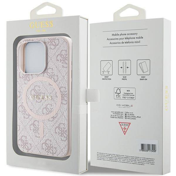 GUESS GUHMP15XG4GFRP IPHONE 15 PRO MAX 6.7" RÓŻOWY/PINK HARDCASE 4G COLLECTION LEATHER METAL LOGO MAGSAFE