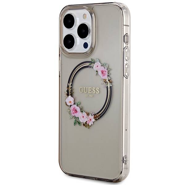 GUESS GUHMP15XHFWFCK IPHONE 15 PRO MAX 6.7" CZARNY/BLACK HARDCASE IML FLOWERS WREATCH MAGSAFE