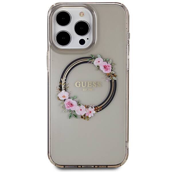 GUESS GUHMP15XHFWFCK IPHONE 15 PRO MAX 6.7" CZARNY/BLACK HARDCASE IML FLOWERS WREATCH MAGSAFE