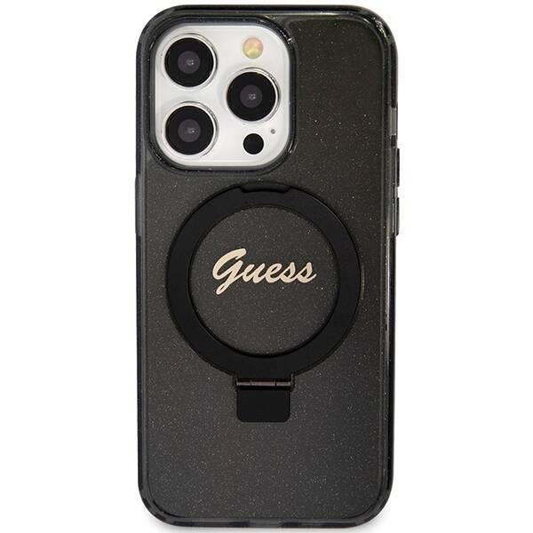 GUESS GUHMP15XHRSGSK IPHONE 15 PRO MAX 6.7" CZARNY/BLACK HARDCASE RING STAND SCRIPT GLITTER MAGSAFE