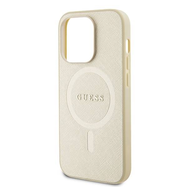 GUESS GUHMP15XPSAHMCB IPHONE 15 PRO MAX 6.7" ZŁOTY/GOLD HARDCASE SAFFIANO MAGSAFE