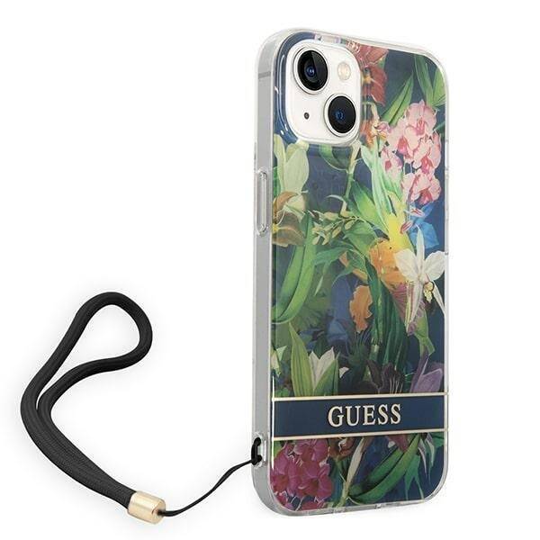 GUESS GUOHCP14MHFLSB IPHONE 14 PLUS / 15 PLUS 6.7" NIEBIESKI/BLUE HARDCASE FLOWER STRAP