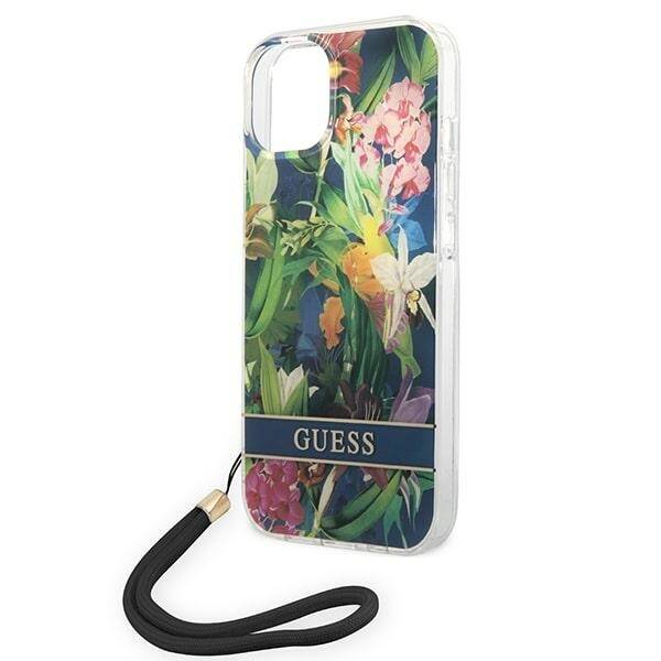 GUESS GUOHCP14MHFLSB IPHONE 14 PLUS / 15 PLUS 6.7" NIEBIESKI/BLUE HARDCASE FLOWER STRAP