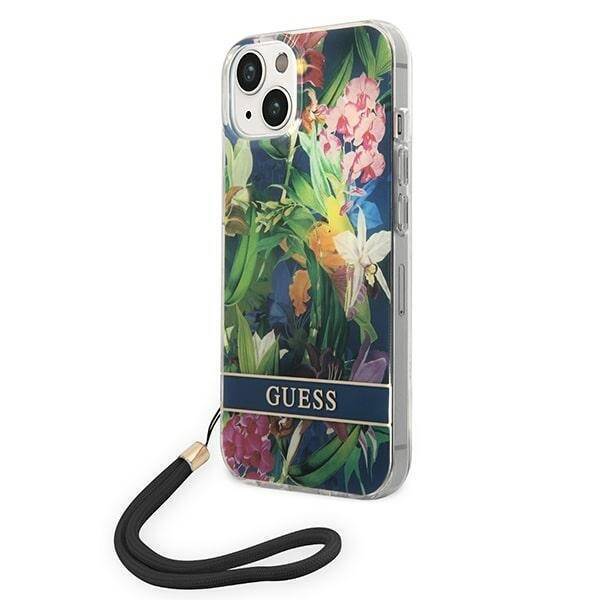 GUESS GUOHCP14SHFLSB IPHONE 14 / 15 / 13 6.1" NIEBIESKI/BLUE HARDCASE FLOWER STRAP