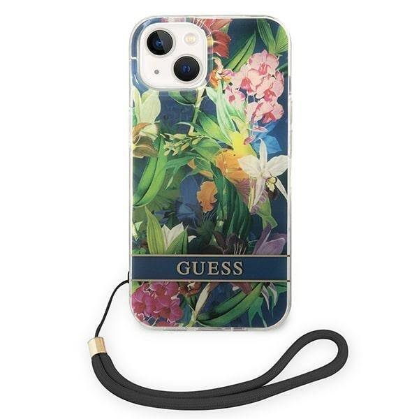 GUESS GUOHCP14SHFLSB IPHONE 14 / 15 / 13 6.1" NIEBIESKI/BLUE HARDCASE FLOWER STRAP