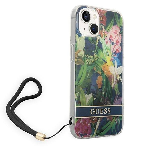 GUESS GUOHCP14SHFLSB IPHONE 14 / 15 / 13 6.1" NIEBIESKI/BLUE HARDCASE FLOWER STRAP