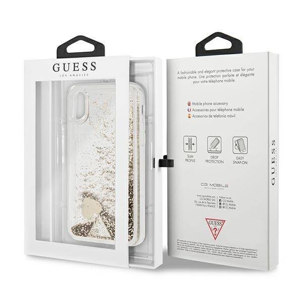 GUESS GUOHCPXGLHFLGO IPHONE X/XS GOLD/ZŁOTY HARD CASE GLITTER CHARMS