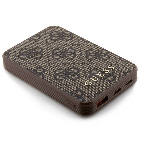 GUESS POWERBANK 15W GUPB5LP4GEGW 5000MAH BRĄZOWY/BROWN 4G LEATHER METAL LOGO