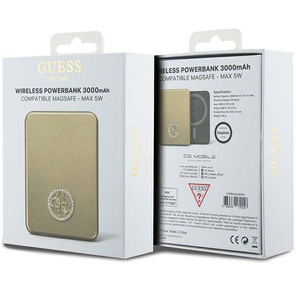 GUESS POWERBANK INDUKCYJNY 5W GUPBM3AL4DMD 3000MAH ZŁOTY/GOLD MAGSAFE 4G STRASSED METAL LOGO