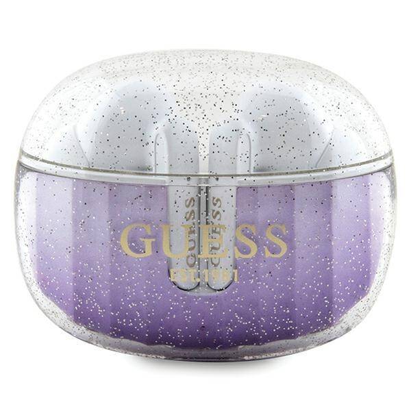 GUESS SŁUCHAWKI BLUETOOTH GUTWSHDGKEEU TWS + STACJA DOKUJĄCA FIOLETOWY/PURPLE GLITTER GRADIENT