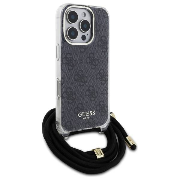 Guess GUHCP16LHC4SEK iPhone 16 Pro 6.3"   czarny/black hardcase Crossbody Cord 4G Print