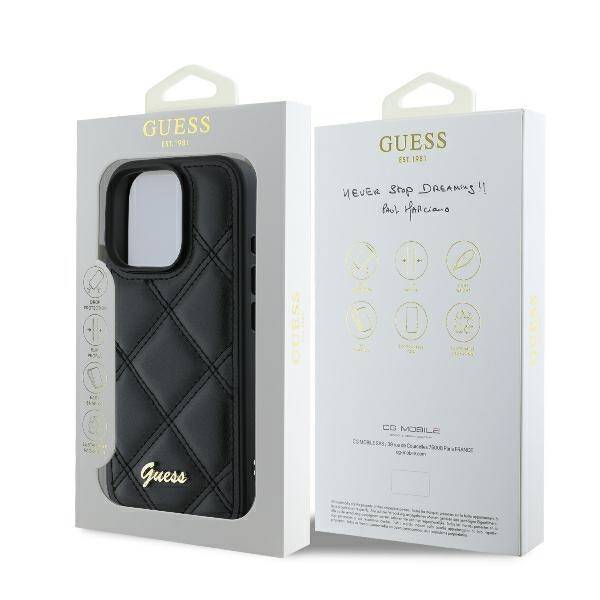 Guess GUHCP16LPSQSQSK iPhone 16 Pro 6.3" czarny/black hardcase Quilted Metal Logo