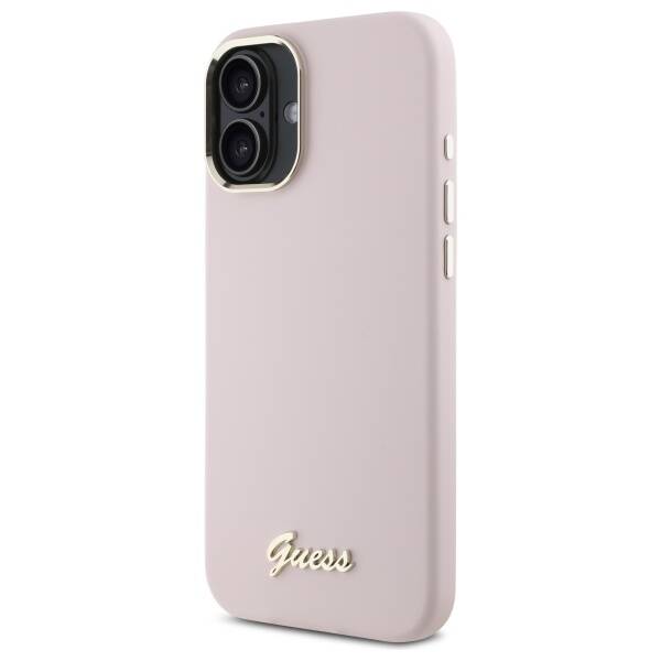 Guess GUHCP16MSMBSLP iPhone 16 Plus 6.7"  różowy/pink hardcase Silicone Script Metal Logo & Frame