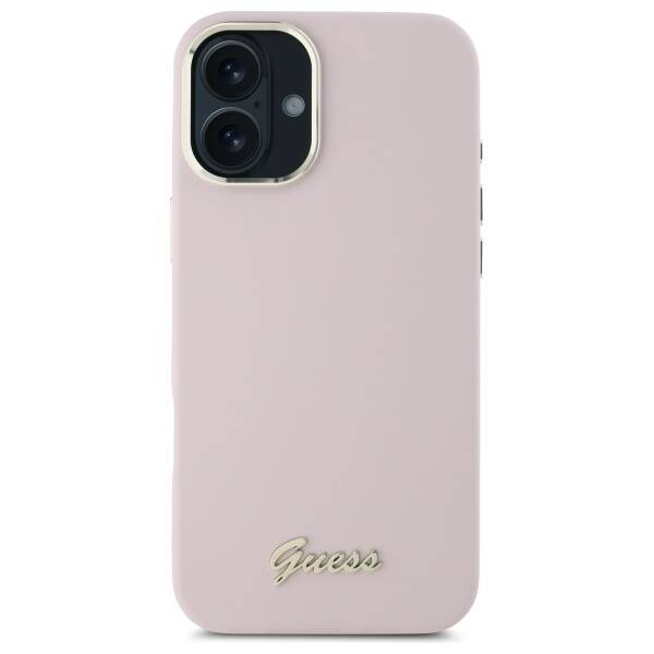 Guess GUHCP16MSMBSLP iPhone 16 Plus 6.7"  różowy/pink hardcase Silicone Script Metal Logo & Frame