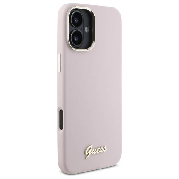 Guess GUHCP16MSMBSLP iPhone 16 Plus 6.7"  różowy/pink hardcase Silicone Script Metal Logo & Frame