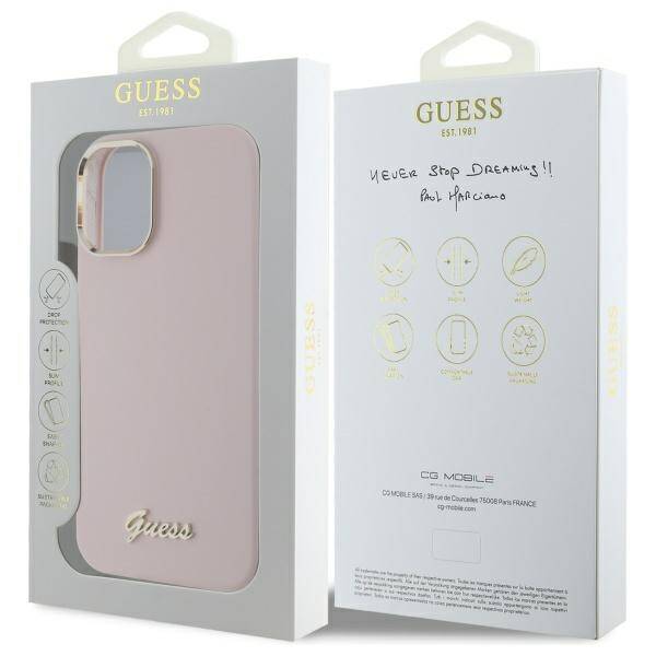 Guess GUHCP16MSMBSLP iPhone 16 Plus 6.7"  różowy/pink hardcase Silicone Script Metal Logo & Frame