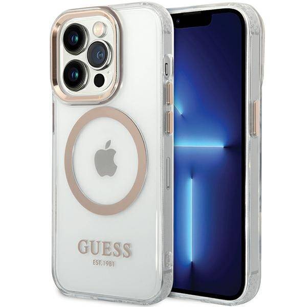 Guess GUHMP15LHTRMD iPhone 15 Pro 6.1" złoty/gold hard case Metal Outline Magsafe