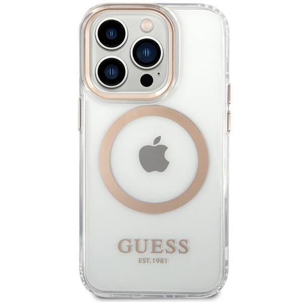 Guess GUHMP15LHTRMD iPhone 15 Pro 6.1" złoty/gold hard case Metal Outline Magsafe