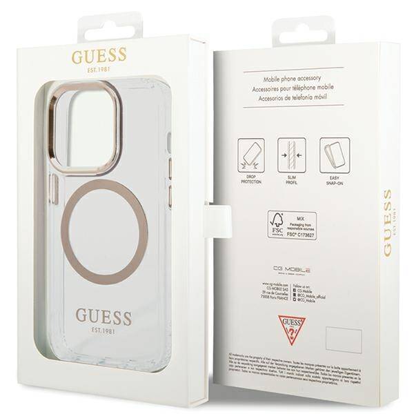 Guess GUHMP15LHTRMD iPhone 15 Pro 6.1" złoty/gold hard case Metal Outline Magsafe