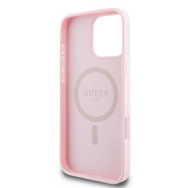 Guess GUHMP15XPGHSMMP iPhone 15 Pro Max 6.7" różowy/pink MagSafe PU Grained Gold Ring