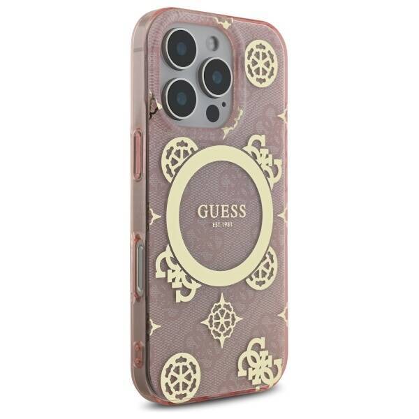 Guess GUHMP16LH4PYEEP iPhone 16 Pro 6.3"  różowy/pink hardcase IML Peony On 4G Background MagSafe