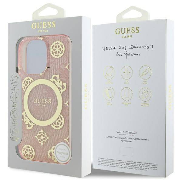 Guess GUHMP16LH4PYEEP iPhone 16 Pro 6.3"  różowy/pink hardcase IML Peony On 4G Background MagSafe