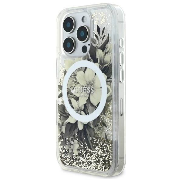 Guess GUHMP16LLFMWTE iPhone 16 Pro 6.3" beżowy/beige hardcase Liquid Glitter Flower MagSafe