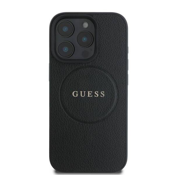 Guess GUHMP16LPGHSMMK iPhone 16 Pro czarny/black MagSafe PU Grained Gold Ring