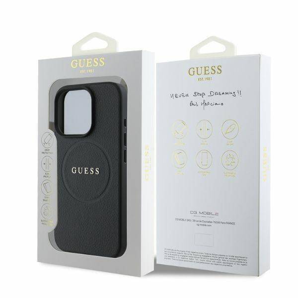 Guess GUHMP16LPGHSMMK iPhone 16 Pro czarny/black MagSafe PU Grained Gold Ring