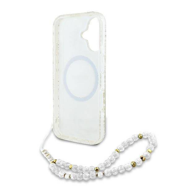 Guess GUHMP16MHCPOFPH iPhone 16 Plus 6.7" biały/white hardcase IML Flowers Allover Electro With Pearl Strap MagSafe