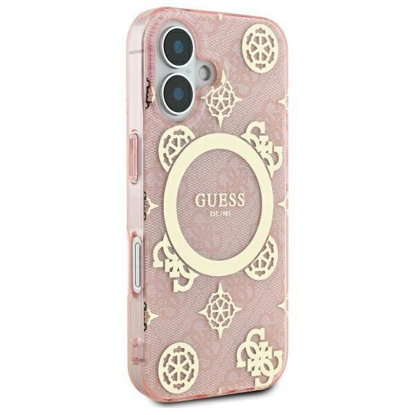 Guess GUHMP16SH4PYEEP iPhone 16 6.1" różowy/pink hardcase IML Peony On 4G Background MagSafe