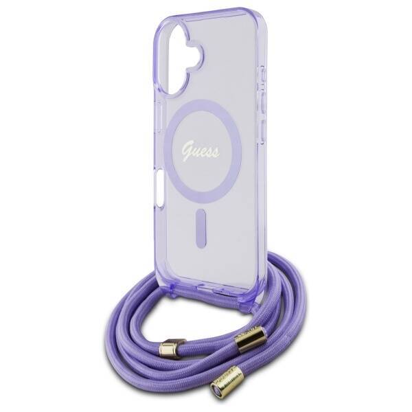 Guess GUHMP16SHCTSGNSU iPhone 16 6.1"     fioletowy/purple hardcase Crossbody Cord Script MagSafe