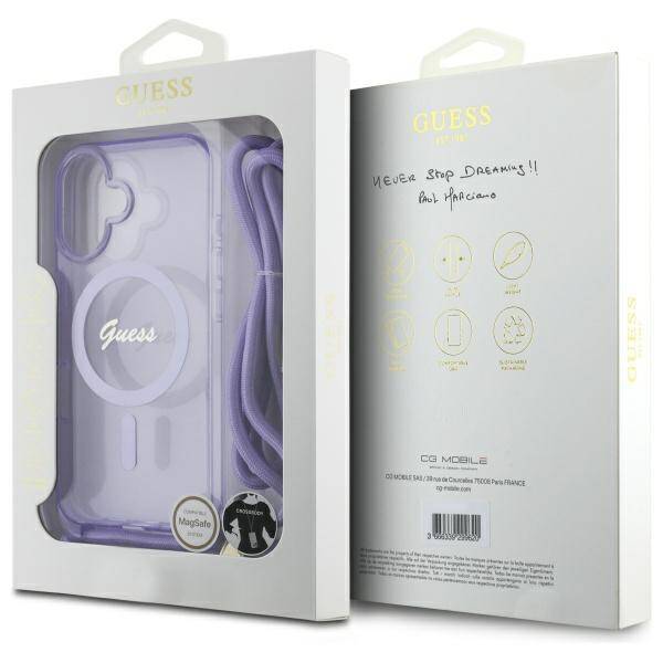 Guess GUHMP16SHCTSGNSU iPhone 16 6.1"     fioletowy/purple hardcase Crossbody Cord Script MagSafe